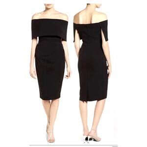 Vince Camuto Off Shoulder Popover Cocktail Dress Black Size 6 Elegant Event LBD